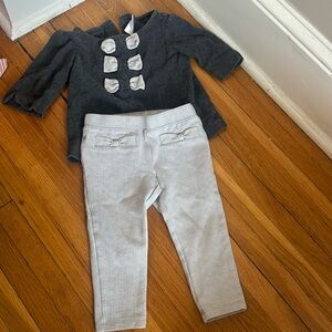 Janie and Jack matching herringbone shirt and pants set with bows 18-24 months